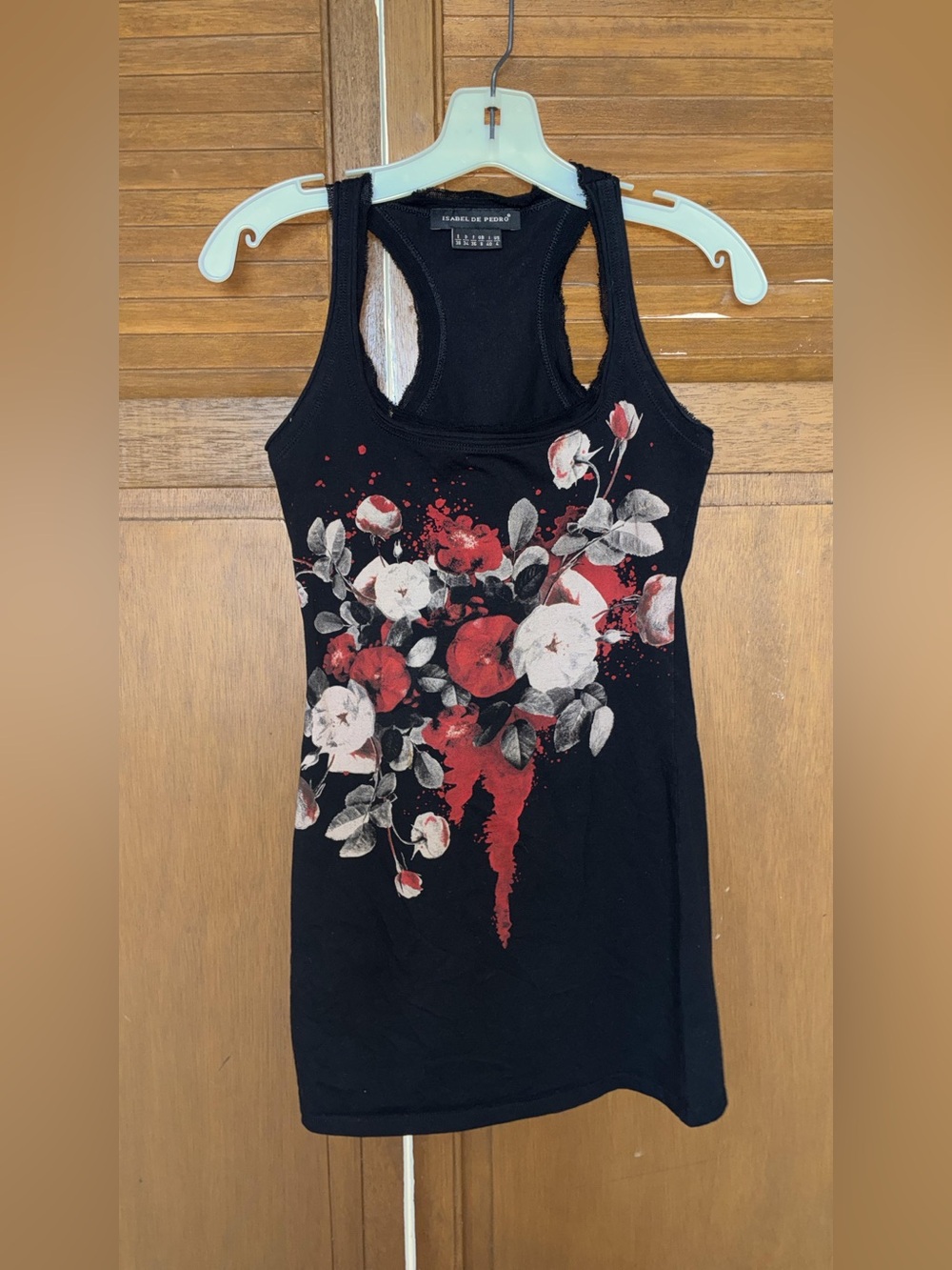 Isabel de Pedro Black Tank with Red & White Floral Print
